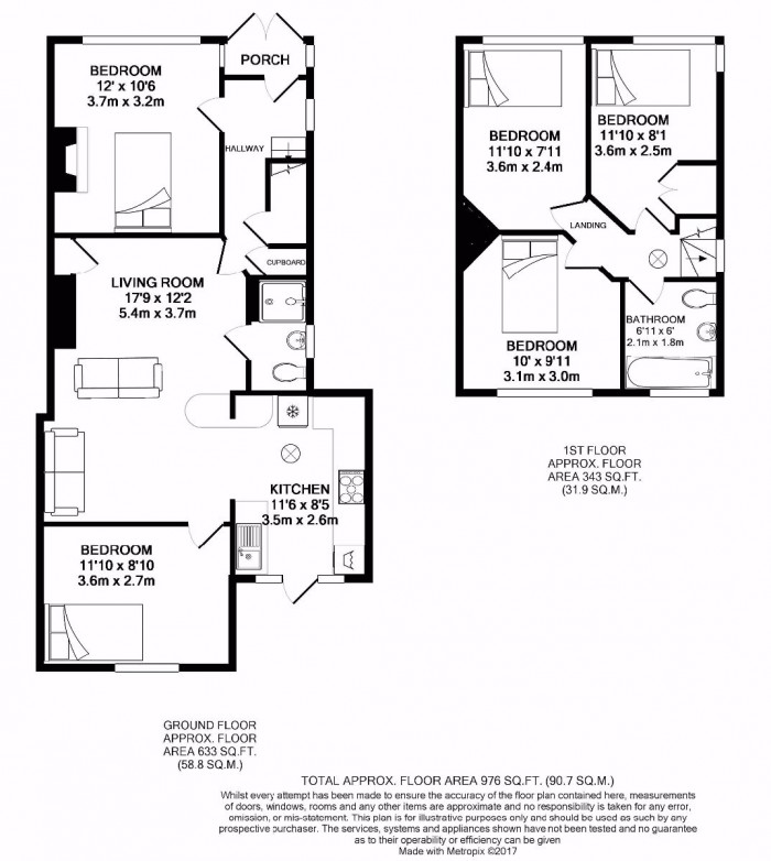 Floorplan for 5 Bed Student Home - 37 Old Park Avenue