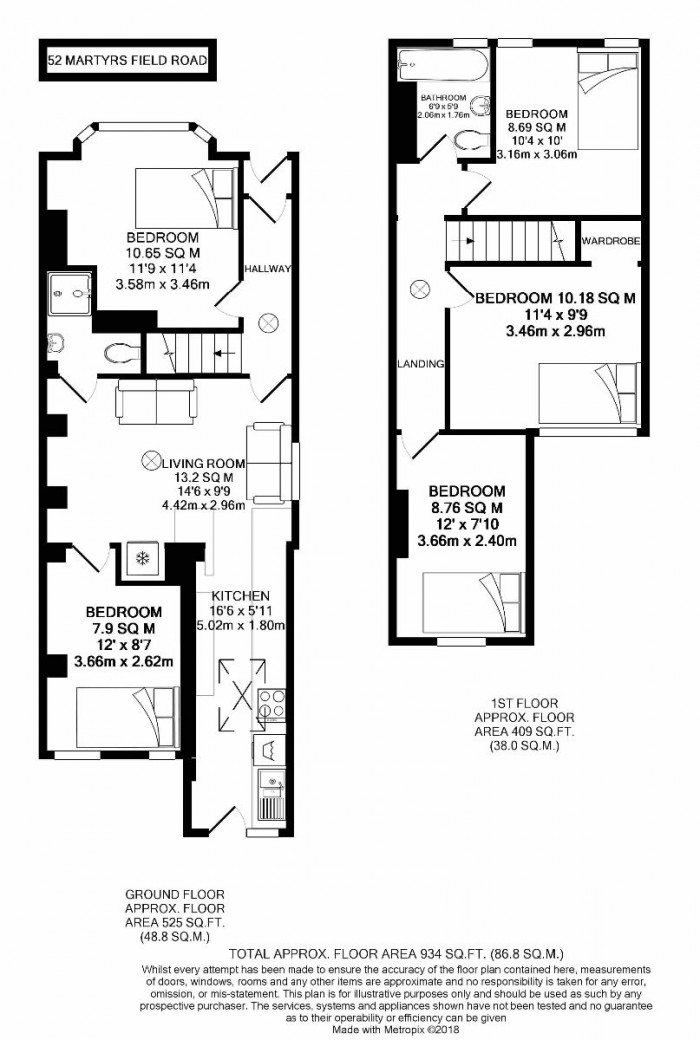 Floorplan for 5 Bed Student Home - 52 Martyrs Field Road