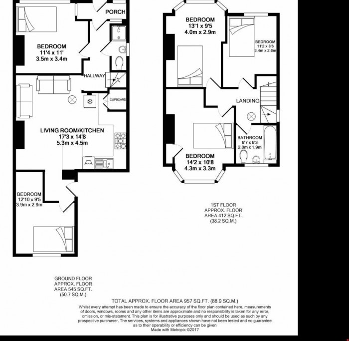 Floorplan for 5 Bed Student Home - Glenside Avenue