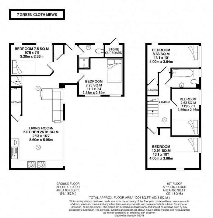 Floorplan for 5 Bed Student Home - 7 Green Cloth Mews