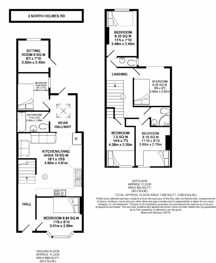 Floorplan for 6 Bed Student Home - 3 North Holmes Road