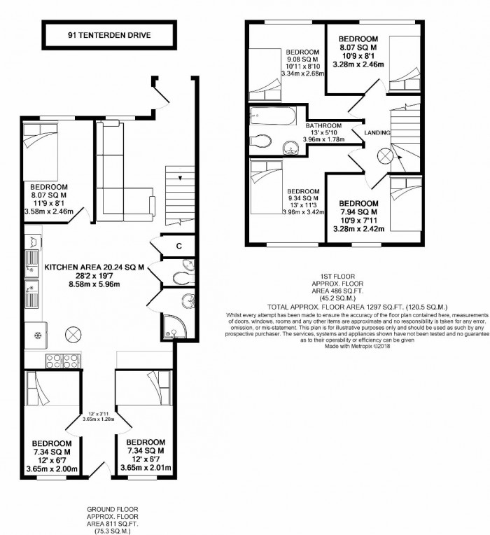 Floorplan for 7 Bed Student Home - 91 Tenterden Drive