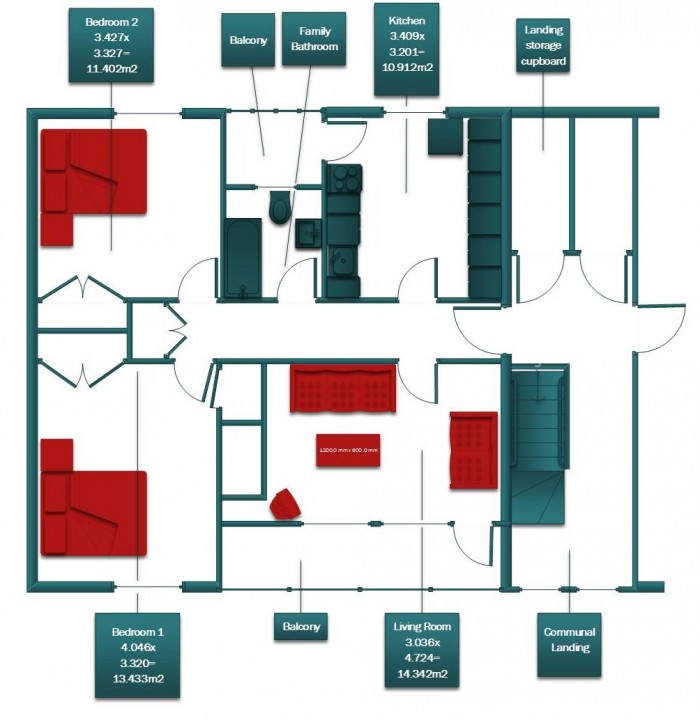 Floorplan for 2 Bedroom Student Home - Jesuit Close, UKC