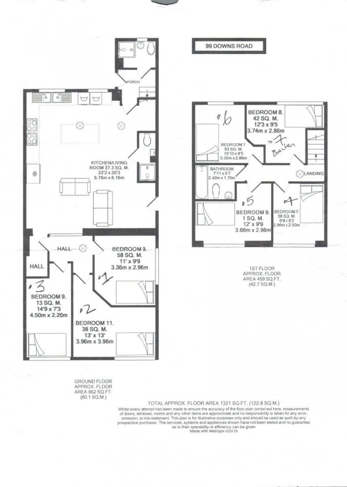 Floorplan for 7 Bedroom Student Home - 99 Downs Road