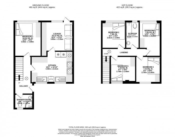 Floorplan for 5 Bedroom Student Home - 46 Downs Road, UKC