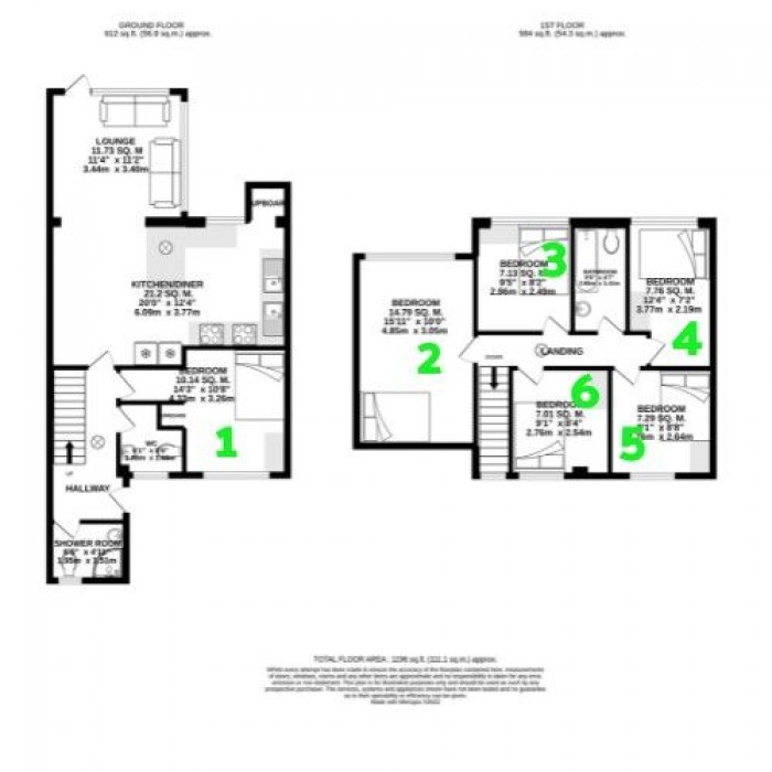 Floorplan for 6 Bedroom Student Home - 32 Downs Road, UKC